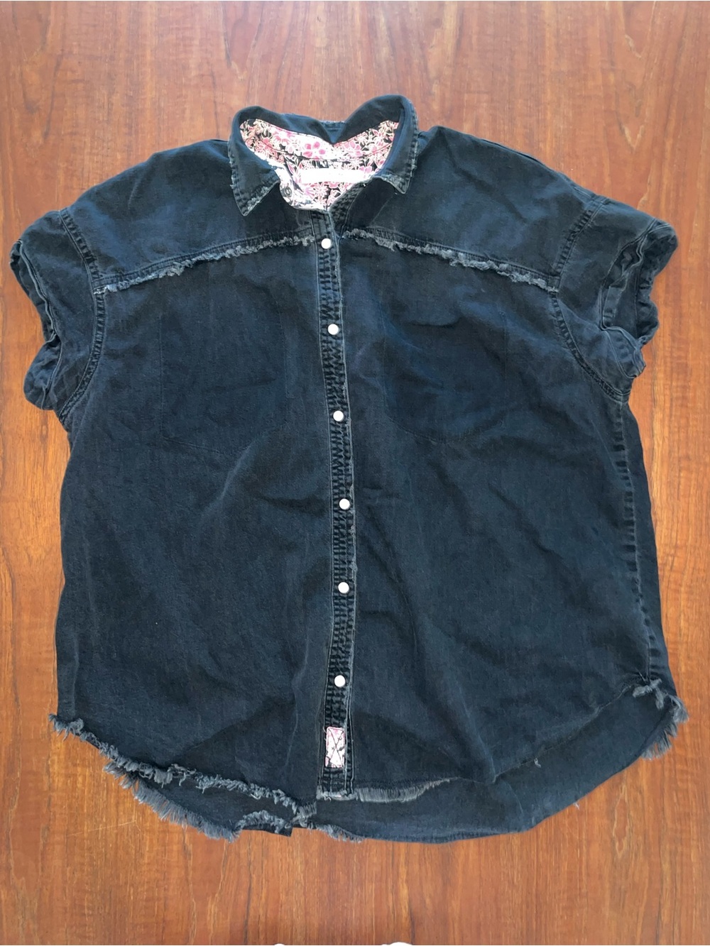 We The Free frayed black denim shirt oversized fit XL